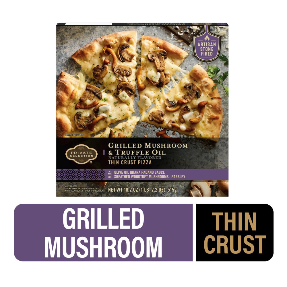 slide 2 of 2, Private Selection Grilled Mushroom & Truffle Oil Thin Crust Pizza, 18.2 oz