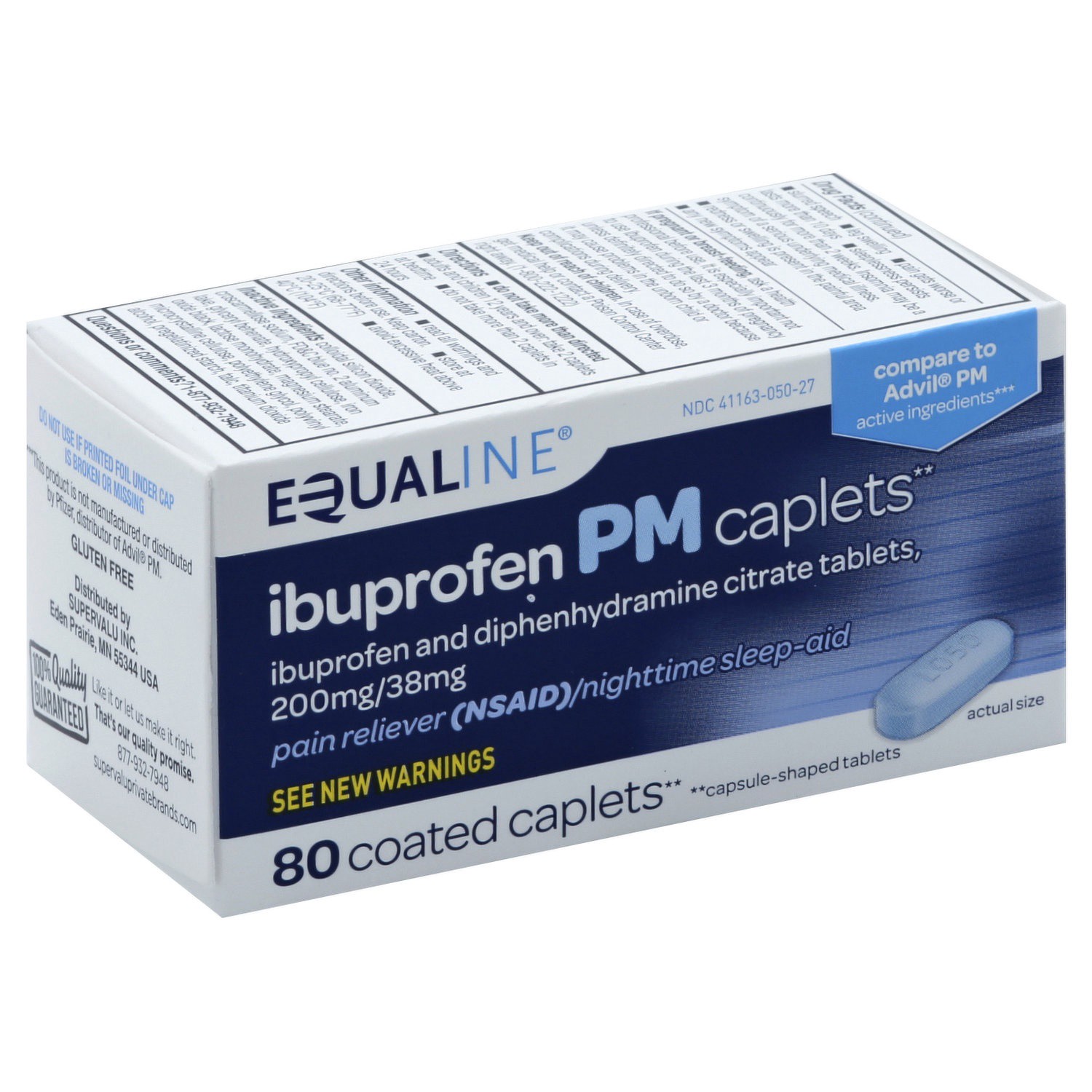 slide 1 of 1, Equaline Ibuprofen PM, Coated Caplets, 20 Each, 20 ct