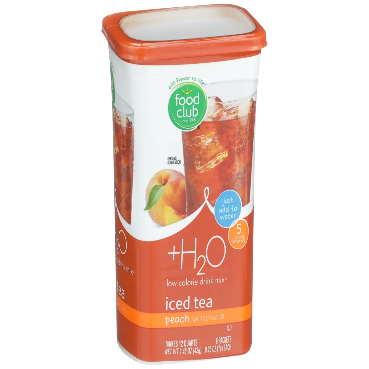 slide 2 of 8, Food Club +h2o, Peach Iced Tea Low Calorie Drink Mix, 12 qt