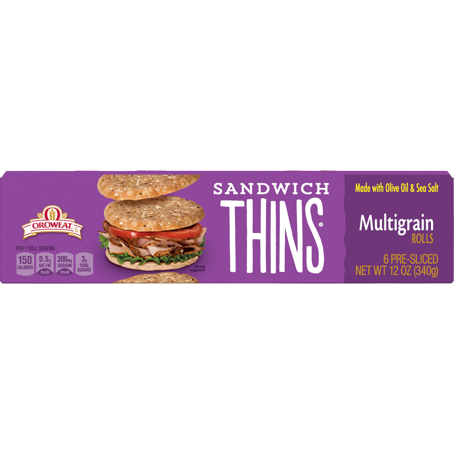 slide 5 of 5, Oroweat Multigrain Sandwich Thins, 6 count, 12 oz, 6 ct