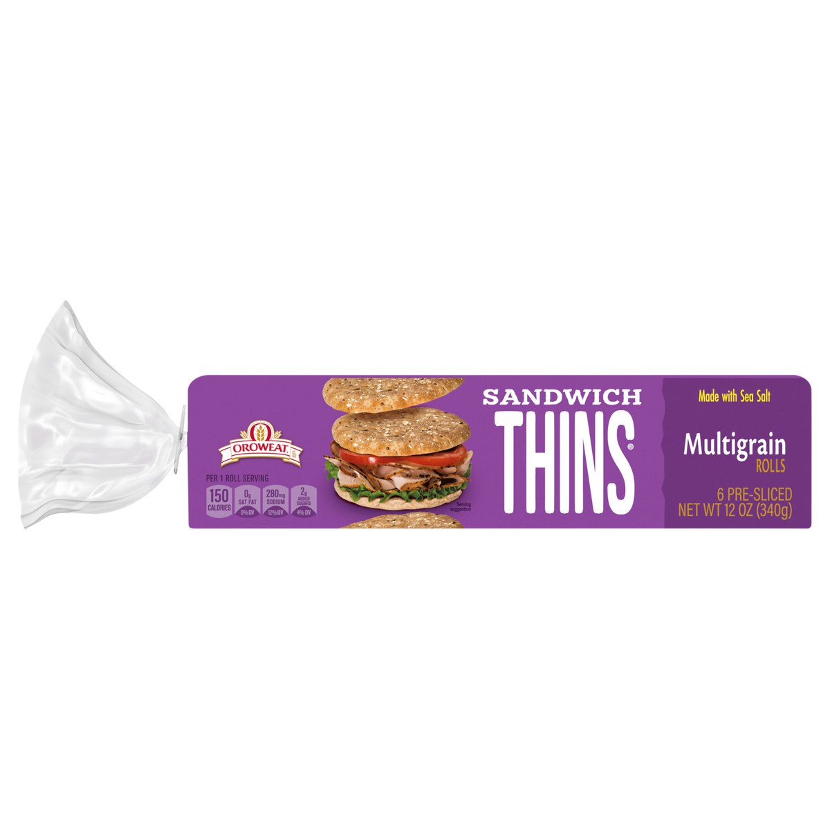slide 1 of 5, Oroweat Multigrain Sandwich Thins, 6 count, 12 oz, 6 ct