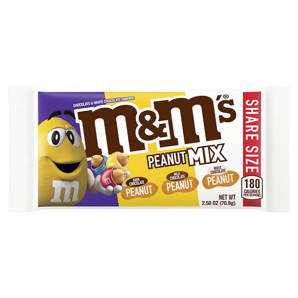 slide 1 of 1, M&M's Chocolate Candies, Peanut Mix Share Size, 2.5 oz