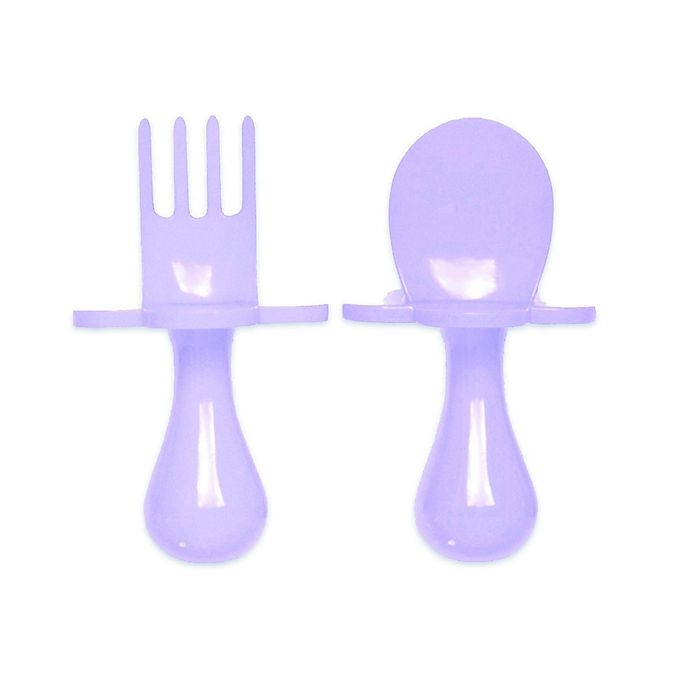 slide 1 of 6, Grabease First Training Self-Feeding Utensil Set - Lavender, 2 ct