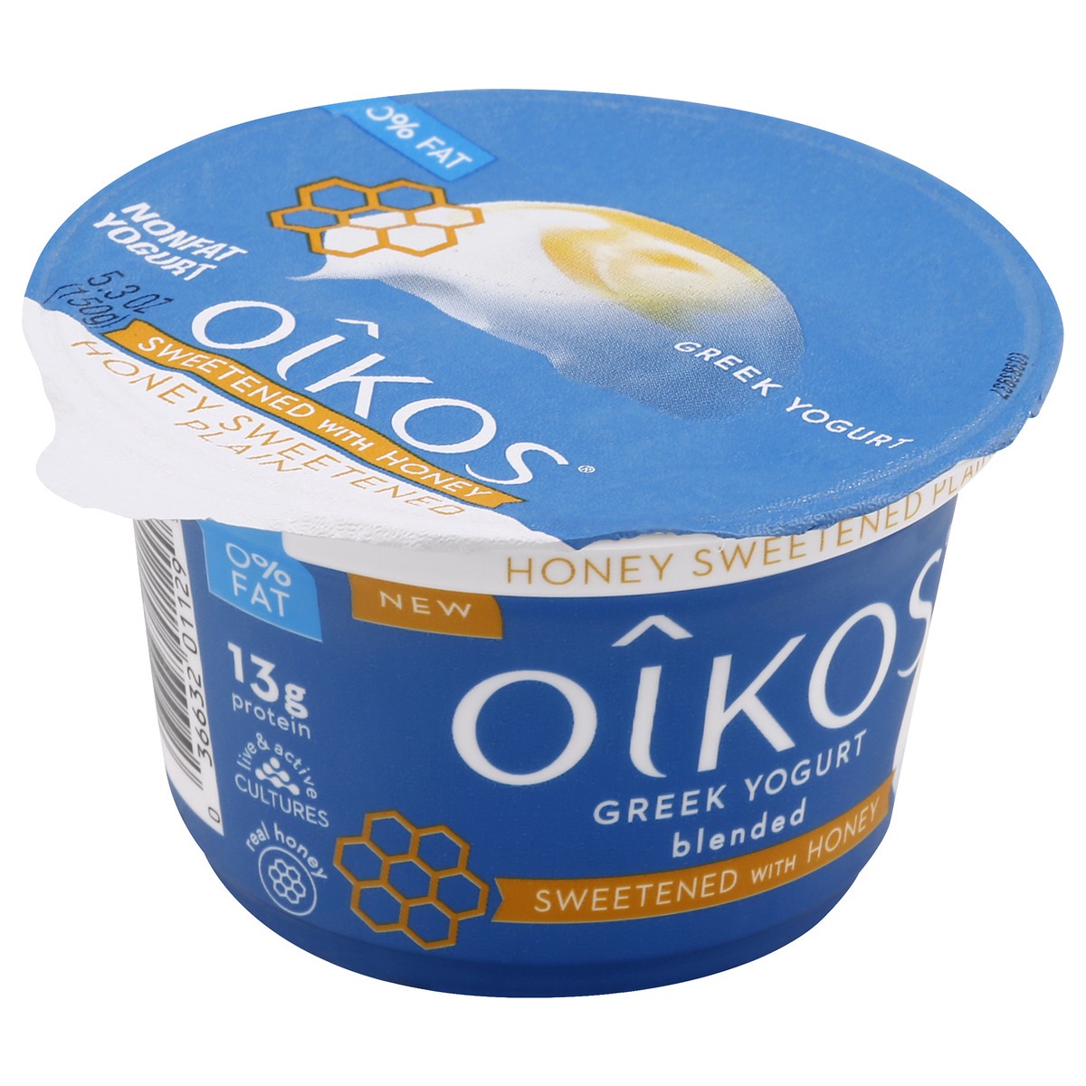 slide 2 of 10, Oikos Nonfat Greek Blended Honey Sweetened Plain Yogurt 5.3 oz, 5.3 oz