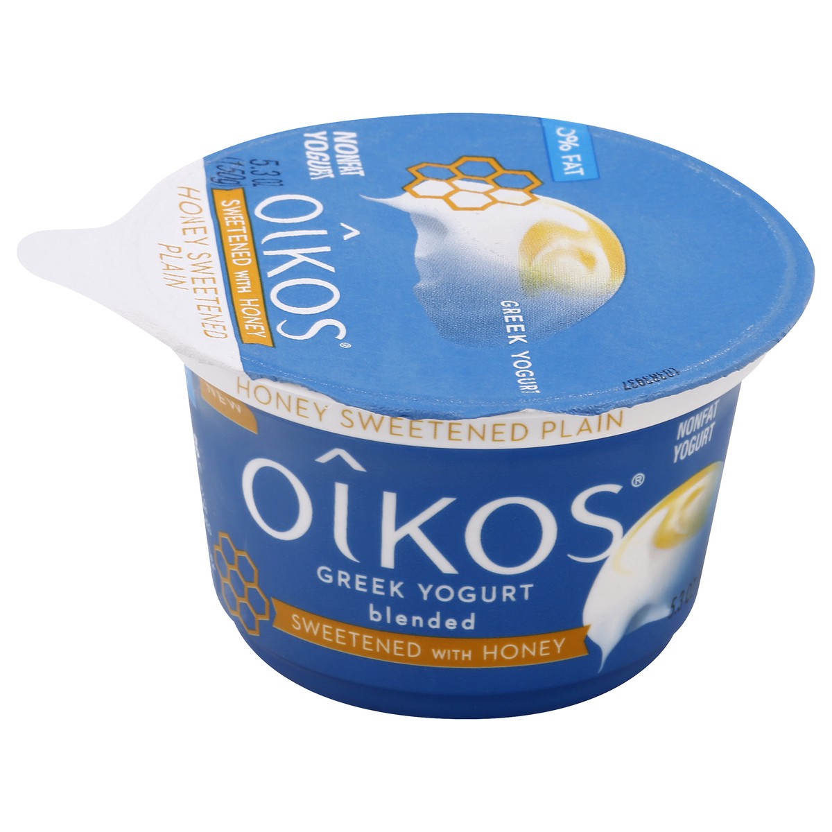 slide 3 of 10, Oikos Nonfat Greek Blended Honey Sweetened Plain Yogurt 5.3 oz, 5.3 oz