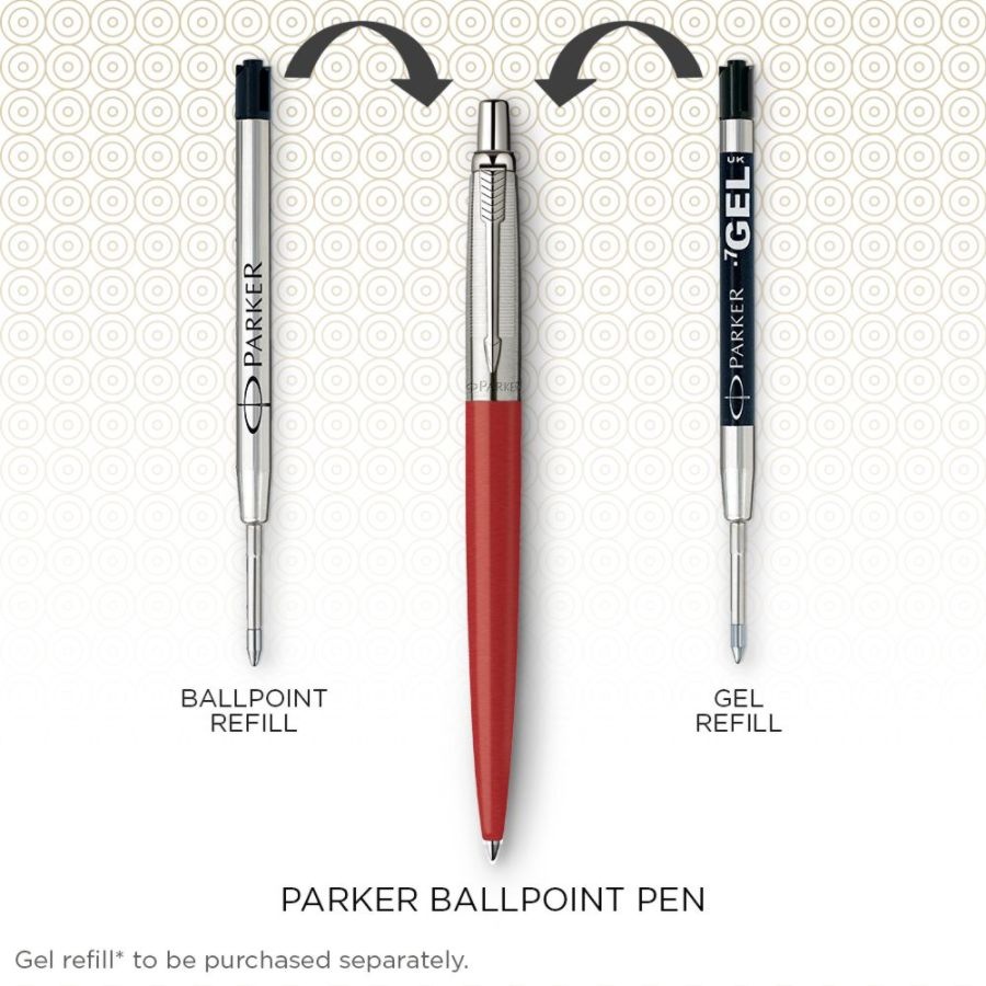 slide 5 of 5, Parker Jotter Ballpoint Pen, Medium Point Kensington Red Barrel, Blue Ink, 0.7 mm