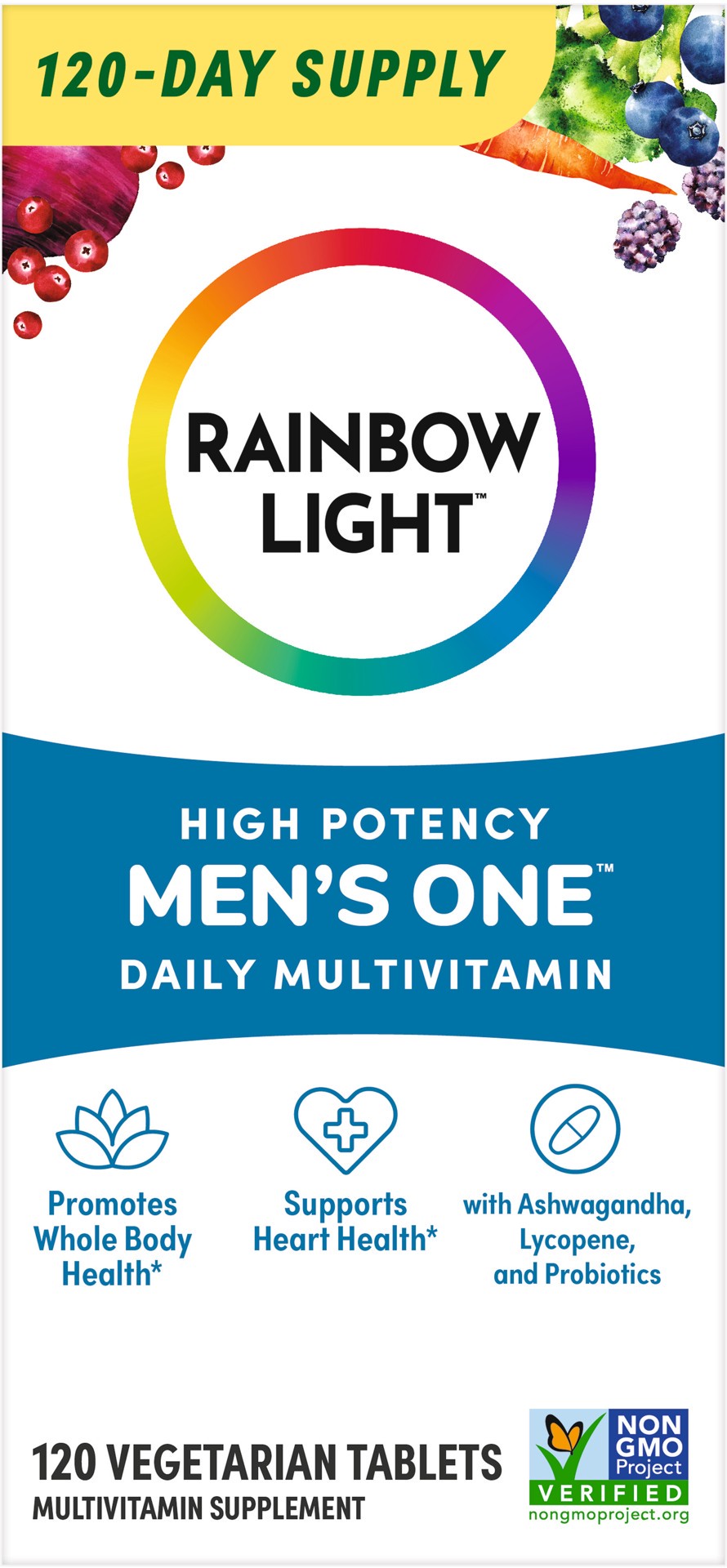 slide 1 of 1, Rainbow Light Men's One High-Potency Men's Daily Multivitamin, 120 Count, 1 Bottle, 120 ct