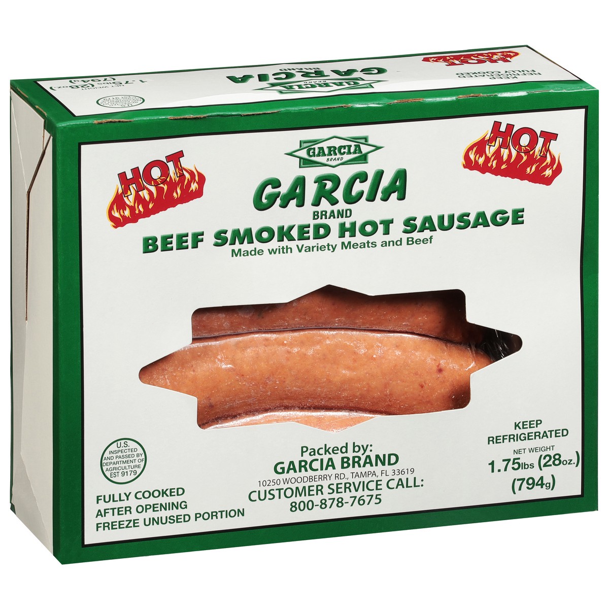 slide 6 of 9, Garcia Brand Hot Beef Smoked Sausage 1.75 lb, 28 oz