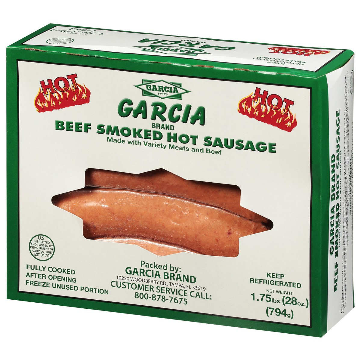 slide 4 of 9, Garcia Brand Hot Beef Smoked Sausage 1.75 lb, 28 oz