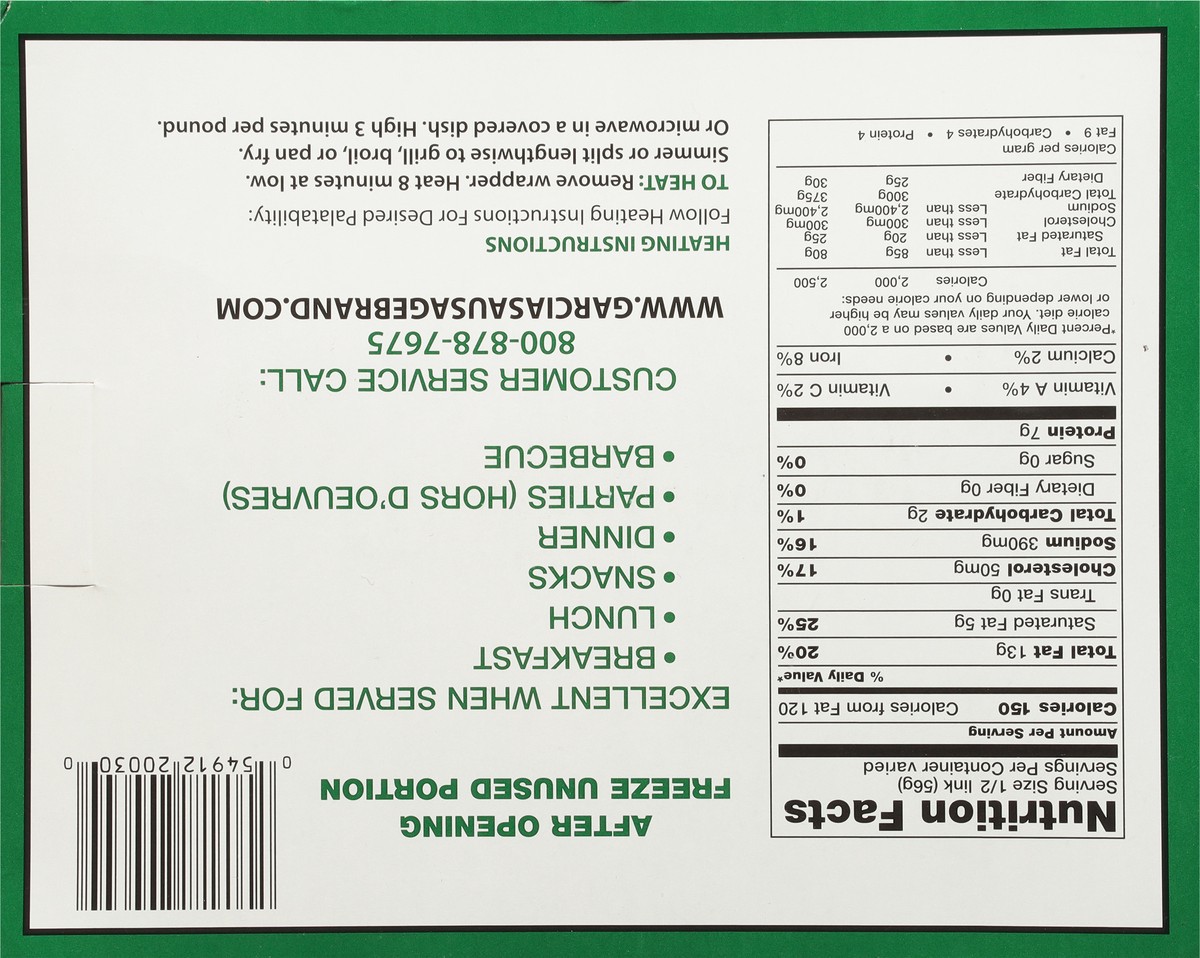 slide 2 of 9, Garcia Brand Hot Beef Smoked Sausage 1.75 lb, 28 oz