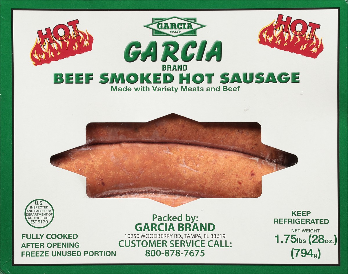 slide 7 of 9, Garcia Brand Hot Beef Smoked Sausage 1.75 lb, 28 oz