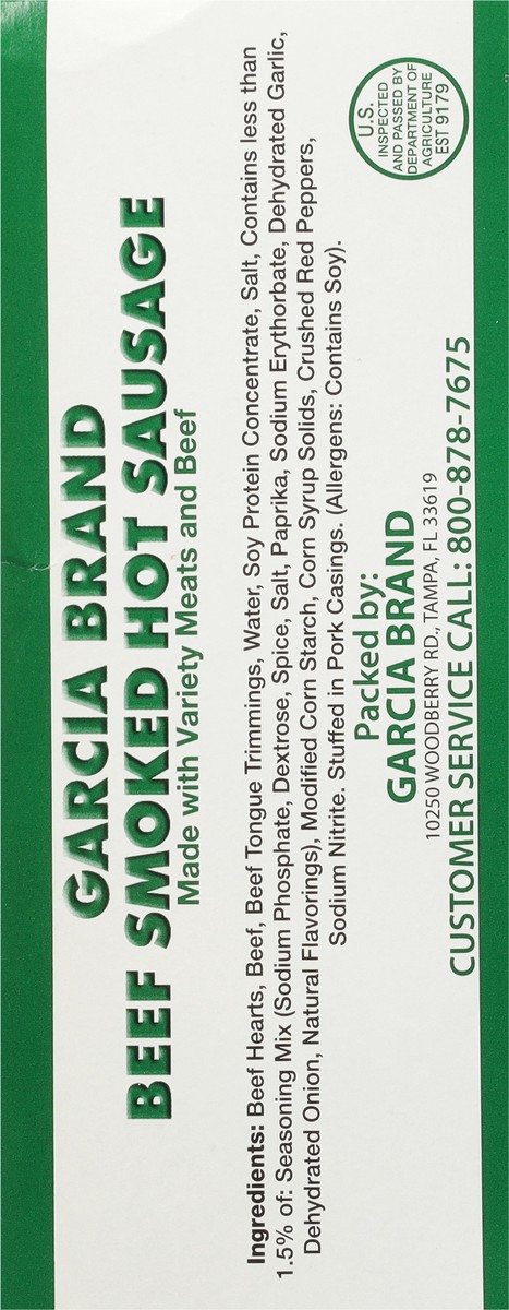 slide 9 of 9, Garcia Brand Hot Beef Smoked Sausage 1.75 lb, 28 oz