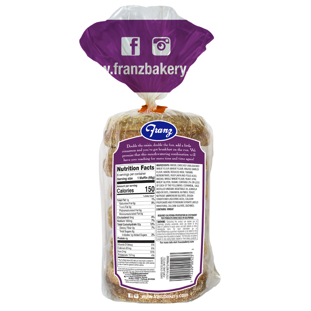 slide 2 of 5, Franz Raisin English Muffins 13oz, 13 oz