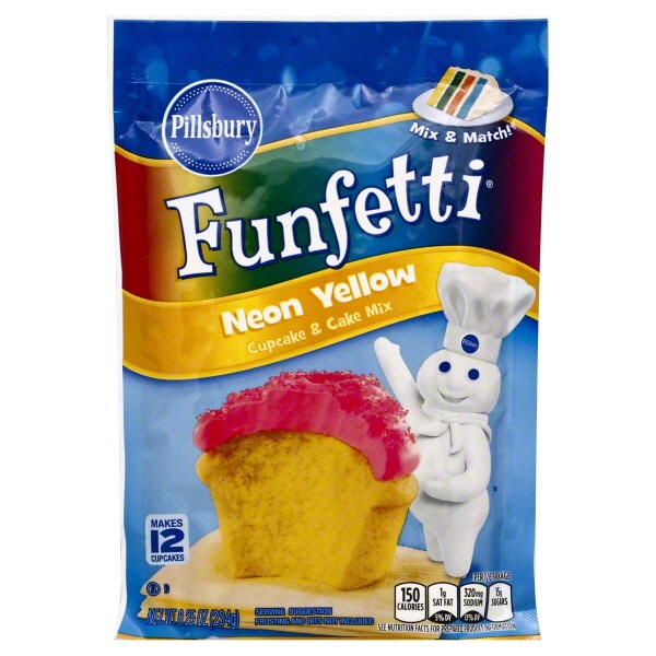 slide 1 of 6, Pillsbury Funfetti Neon Yellow Cupcake & Cake Mix, 8.25 oz