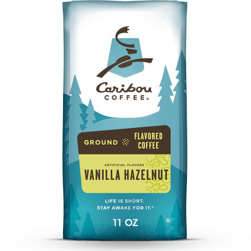 slide 1 of 9, Caribou Coffee Vanilla Hazelnut Ground Coffee 11 oz. Stand-Up Bag, 11 oz