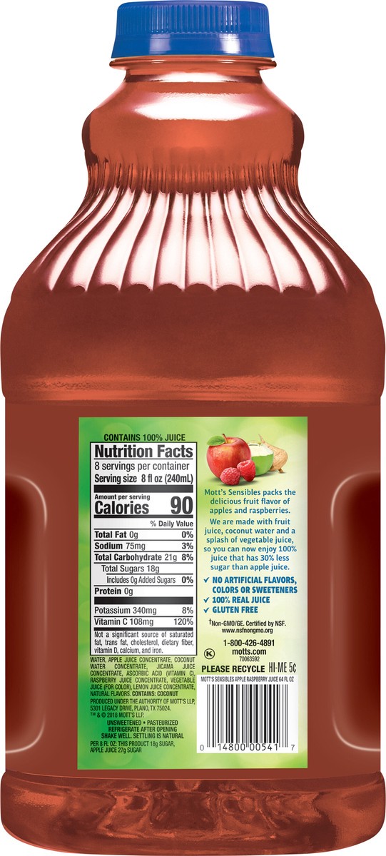 slide 2 of 7, Mott's Sensibles Apple Raspberry Juice, 64 fl oz bottle, 64 fl oz