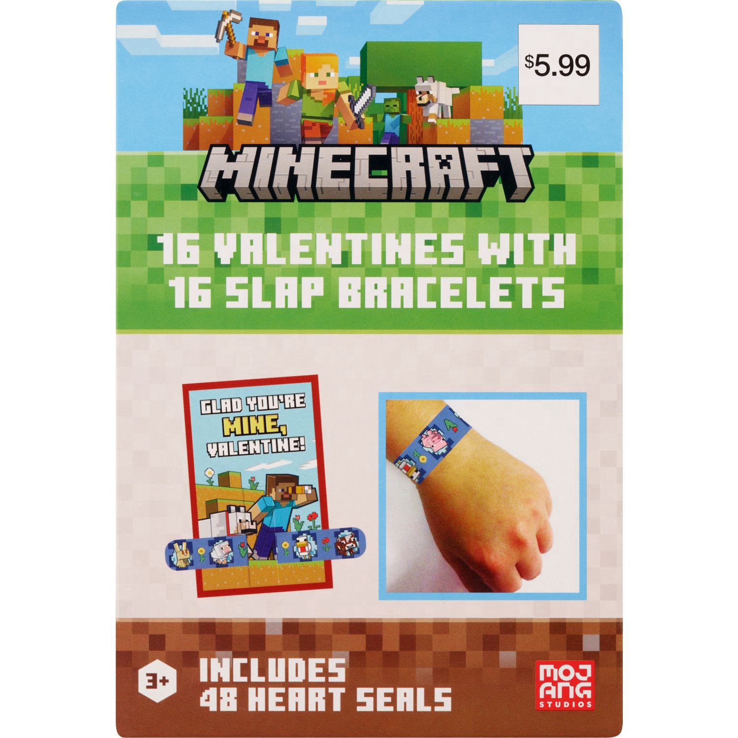 slide 1 of 1, Minecraft Valentine's Cards & Slap Bracelets, 16 Ct, 16 ct