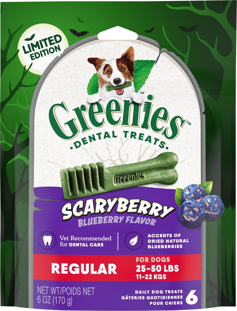 slide 2 of 15, Greenies Scaryberry Regular Blueberry Flavor Dental Treats 6 ea, 6 ct