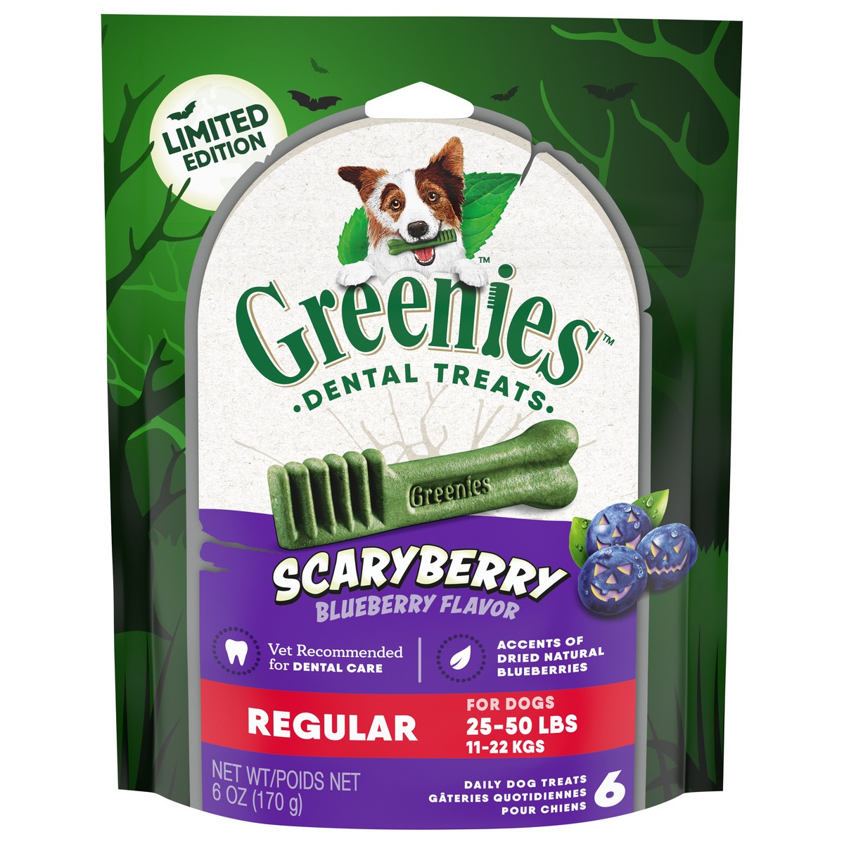 slide 15 of 15, Greenies Scaryberry Regular Blueberry Flavor Dental Treats 6 ea, 6 ct