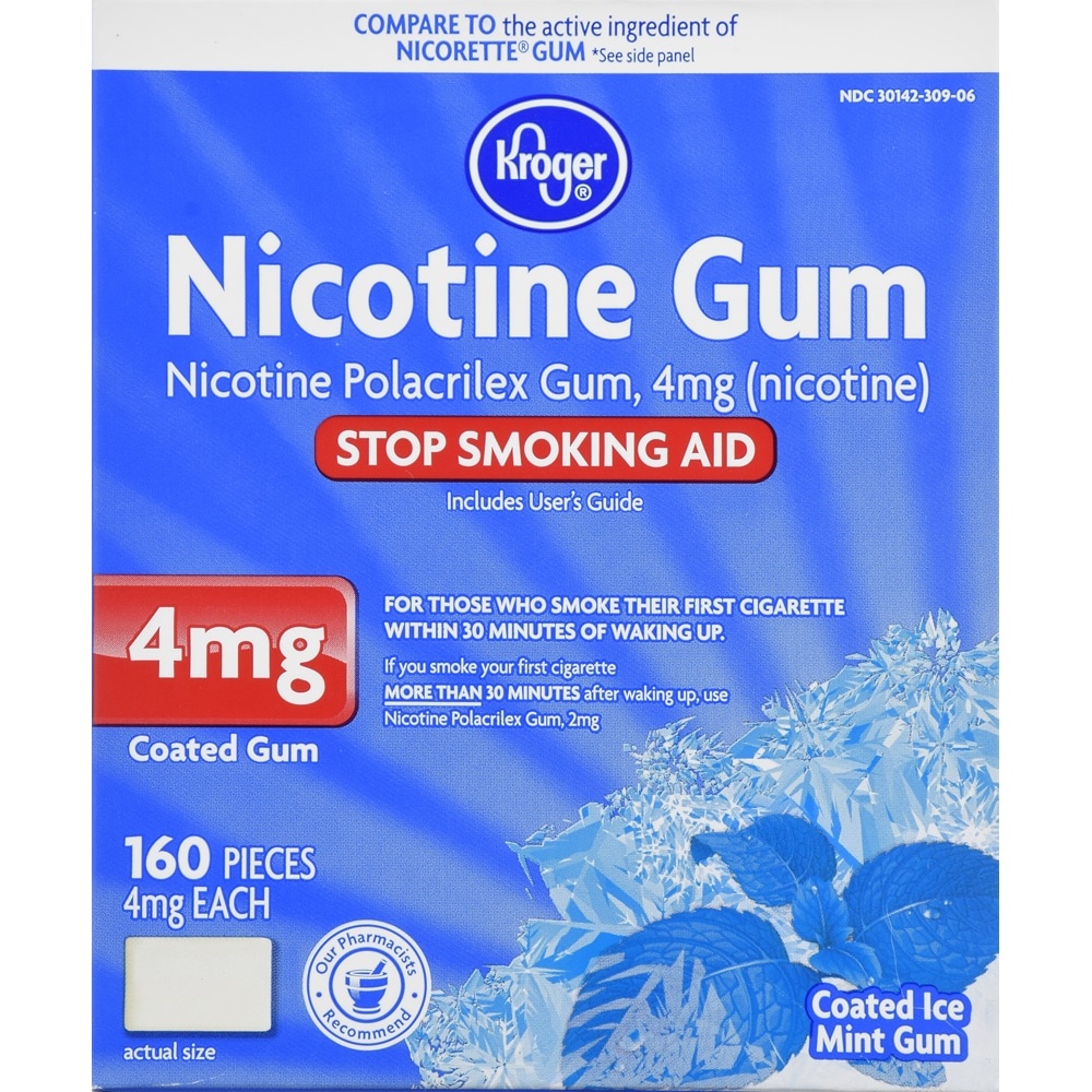 slide 1 of 1, Kroger Nicotine Coated Ice Mint Gum - 4 Mg, 160 ct