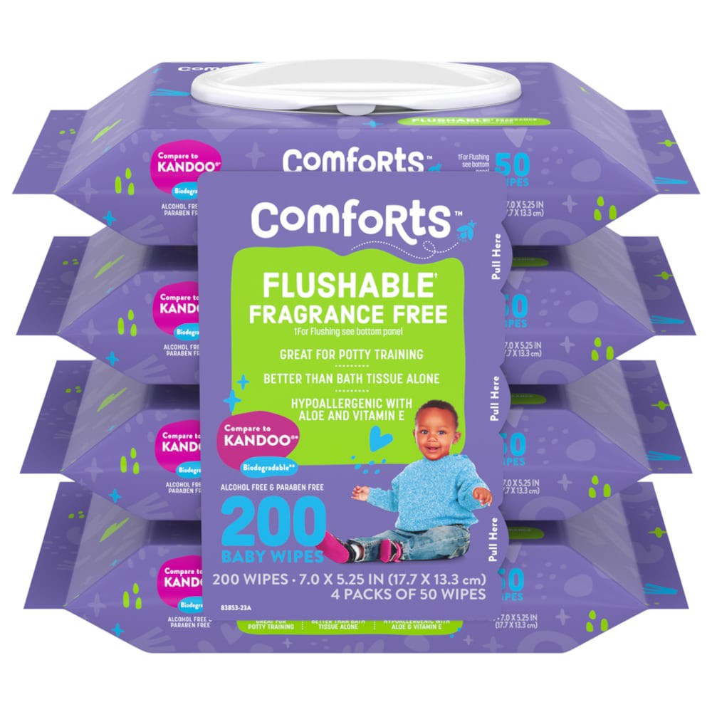 slide 1 of 6, Comforts Fragrance Free Flushable Wipes, 4 ct  200 ct