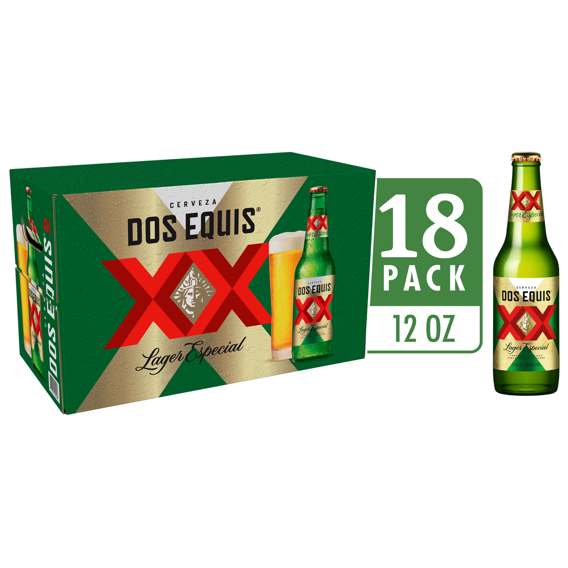 slide 1 of 18, Dos Equis Mexican Lager Beer, 18 Pack, 12 fl oz Bottles, 12 oz