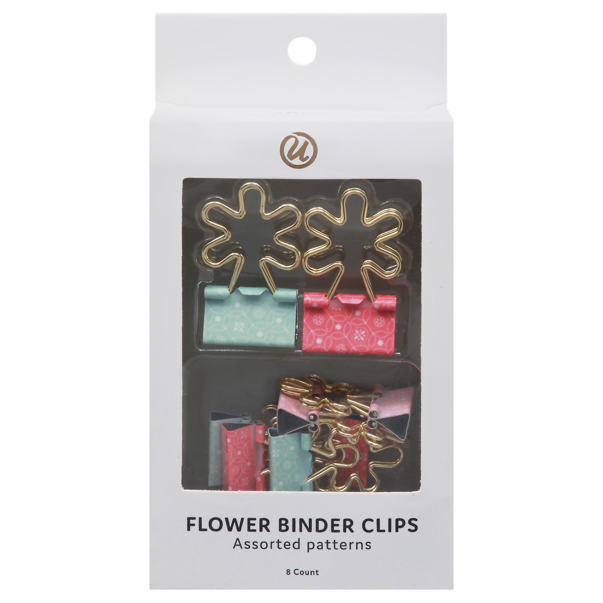 slide 1 of 10, U Brands Assorted Patterns Flower Binder Clips 8 ea, 8 ct