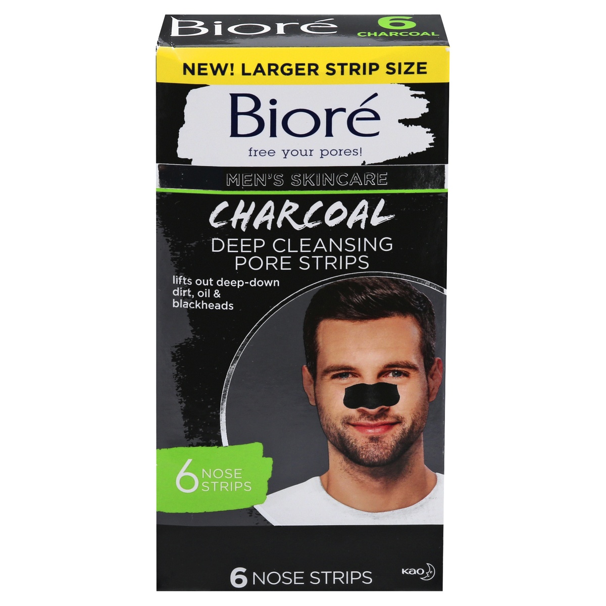 slide 1 of 1, Biore Mens Charcoal Pore Strips, 6 ct