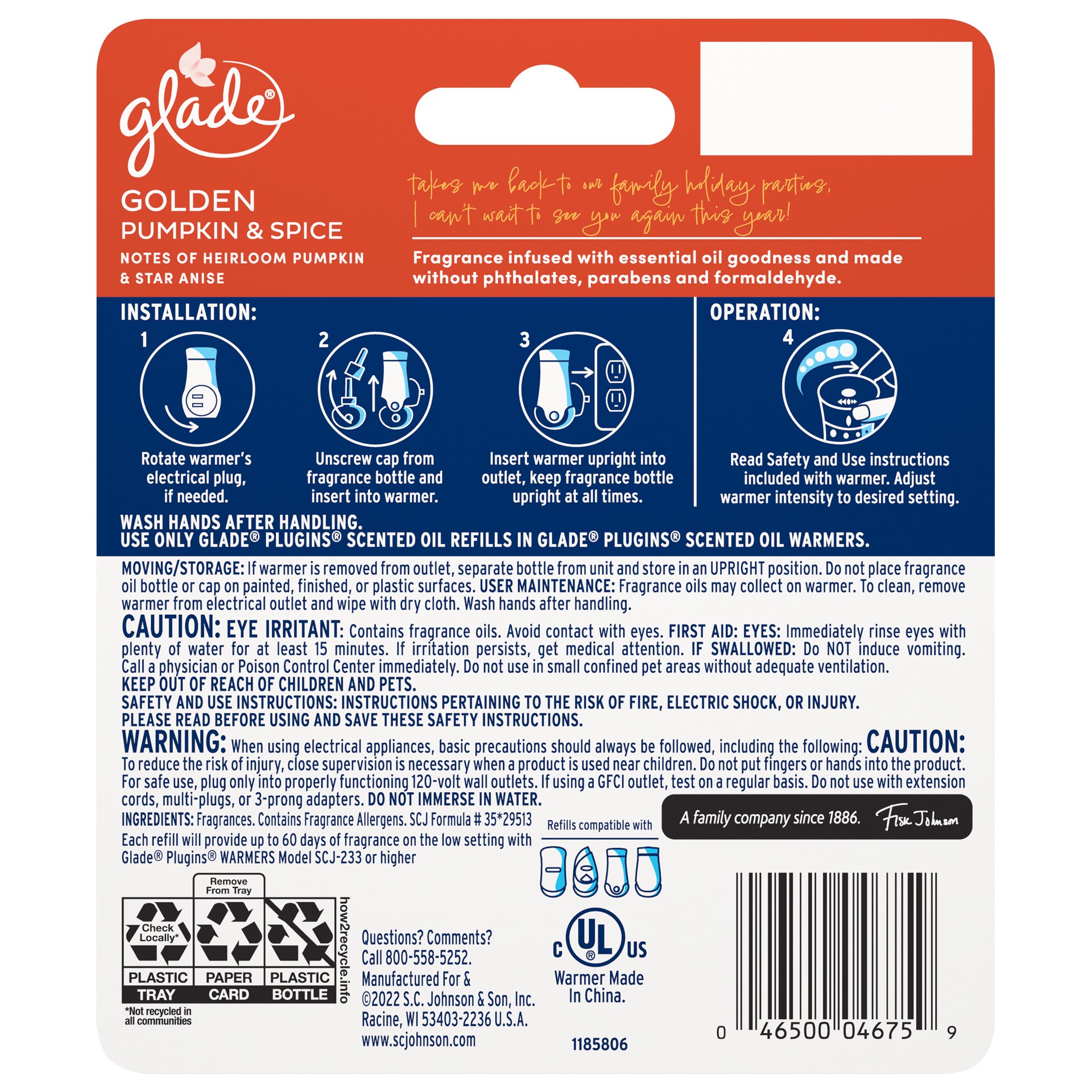 slide 2 of 5, Glade PlugIns Scented Oil, Air Freshener Starter Kit, 1 Warmer + 2 Refills, Golden Pumpkin & Spice, 0.67 oz Each, 1.34 oz Total, 1.34 fl oz