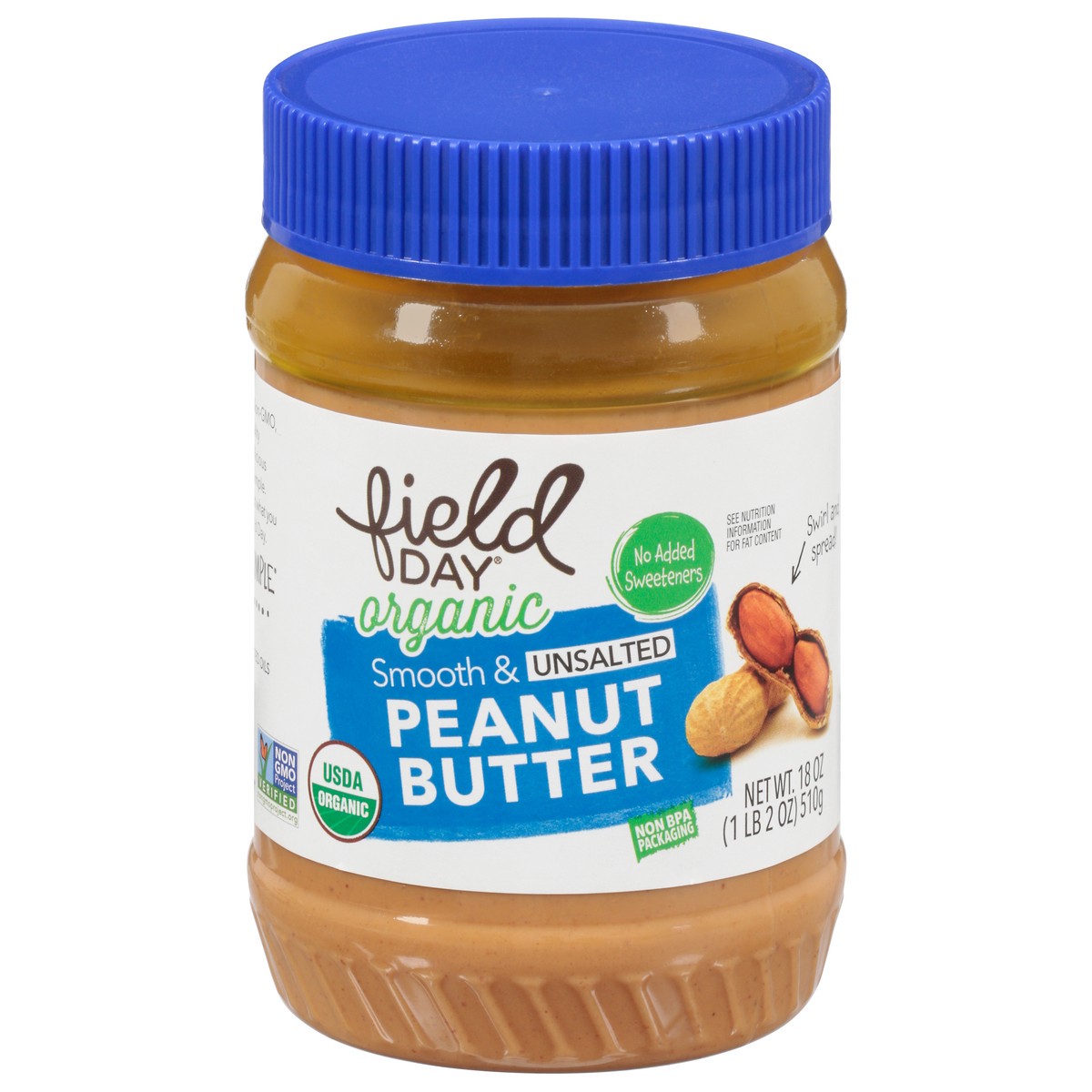 slide 2 of 13, Field Day Organic Smooth & Unsalted Peanut Butter 18 oz, 18 oz