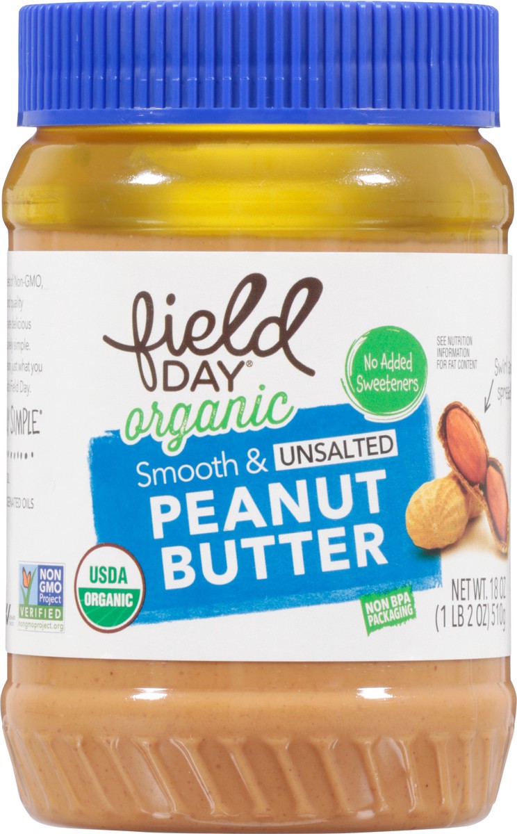 slide 3 of 13, Field Day Organic Smooth & Unsalted Peanut Butter 18 oz, 18 oz