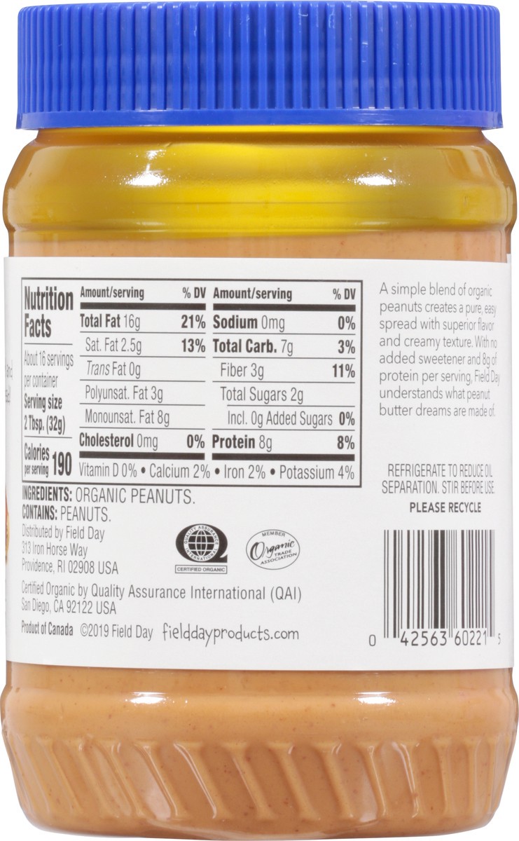 slide 4 of 13, Field Day Organic Smooth & Unsalted Peanut Butter 18 oz, 18 oz