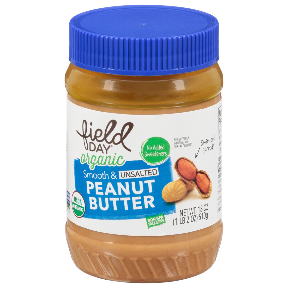 slide 7 of 13, Field Day Organic Smooth & Unsalted Peanut Butter 18 oz, 18 oz