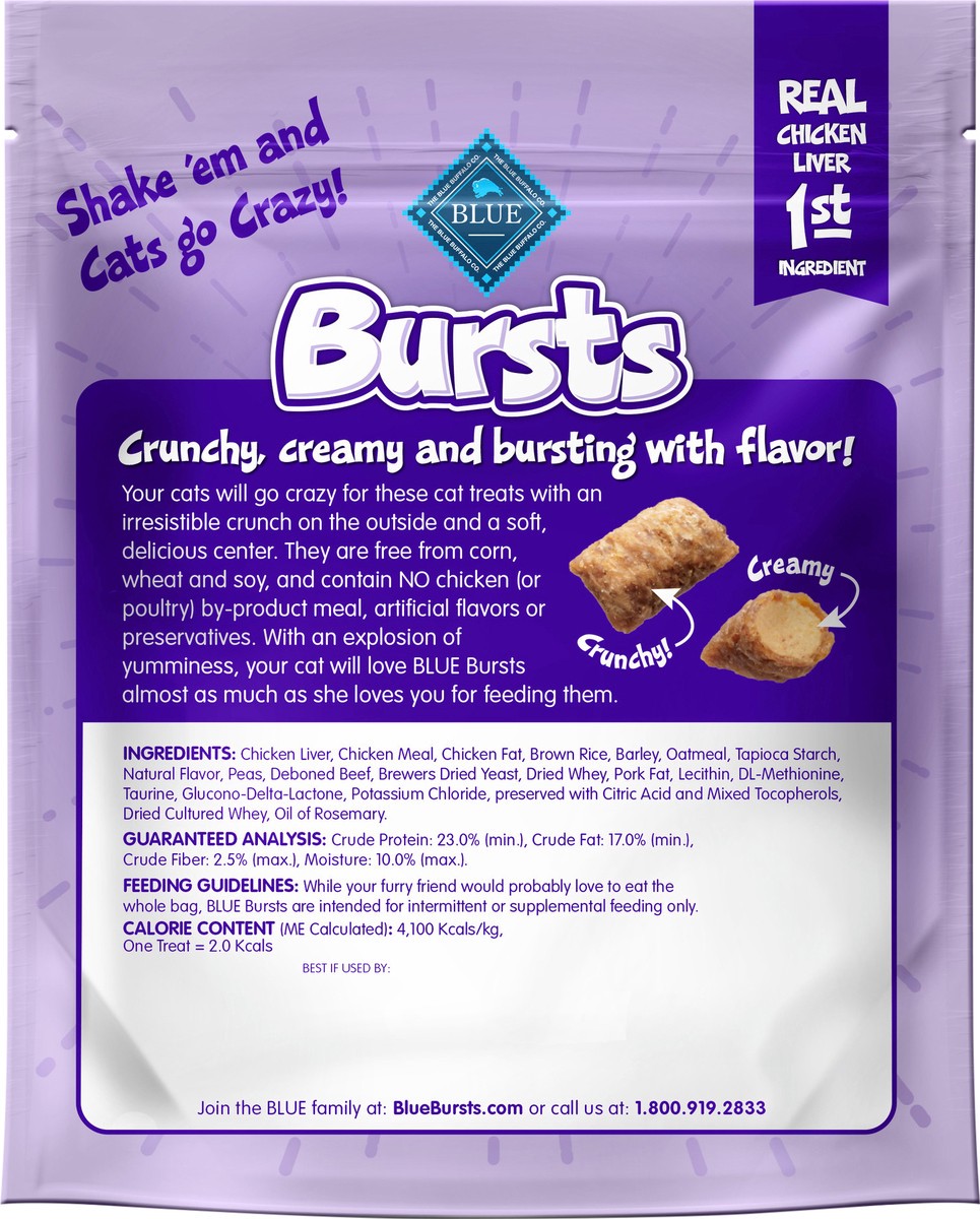 slide 3 of 3, Blue Buffalo Bursts Crunchy Cat Treats, Chicken Liver and Beef 5-oz Bag, 5 oz