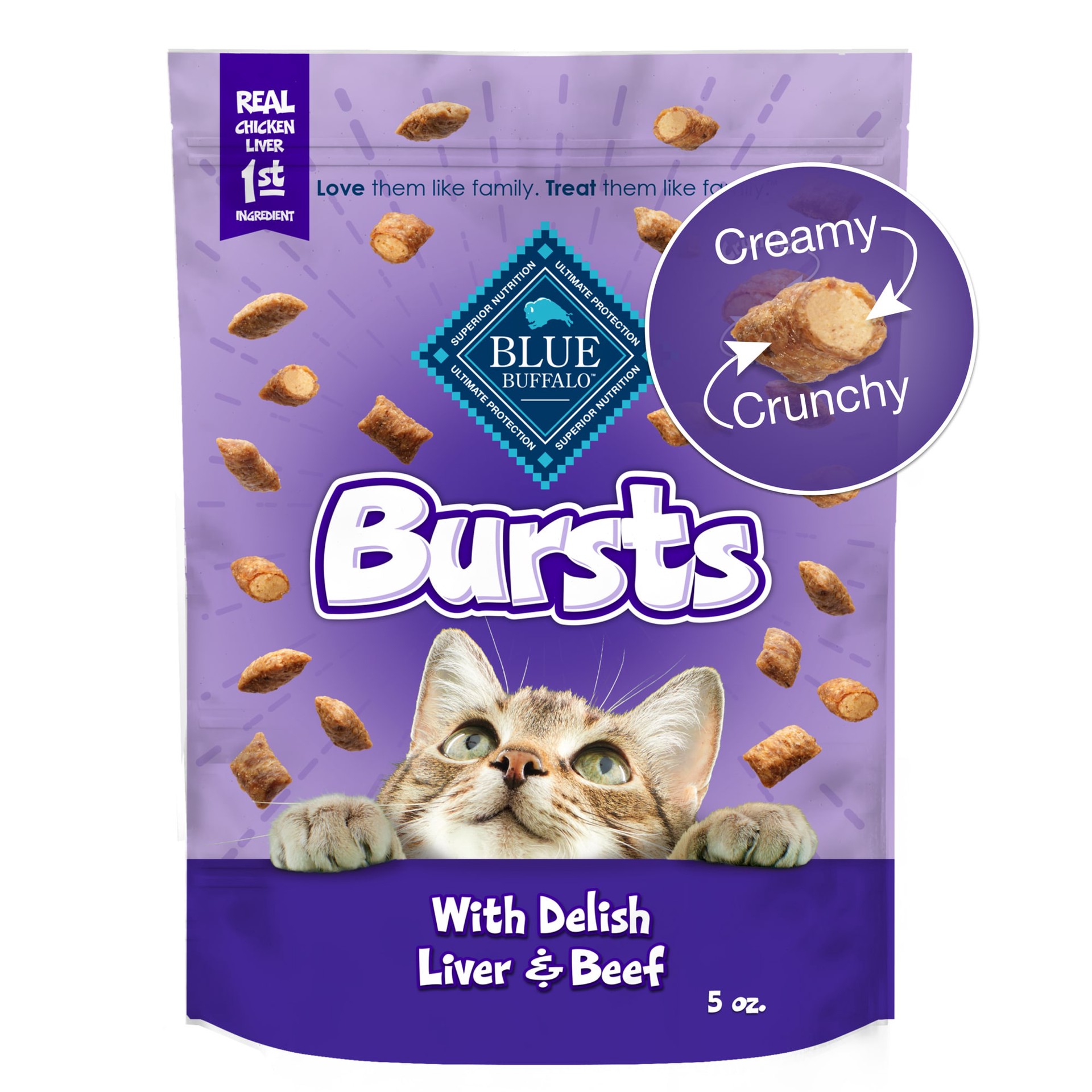 slide 1 of 3, Blue Buffalo Bursts Crunchy Cat Treats, Chicken Liver and Beef 5-oz Bag, 5 oz