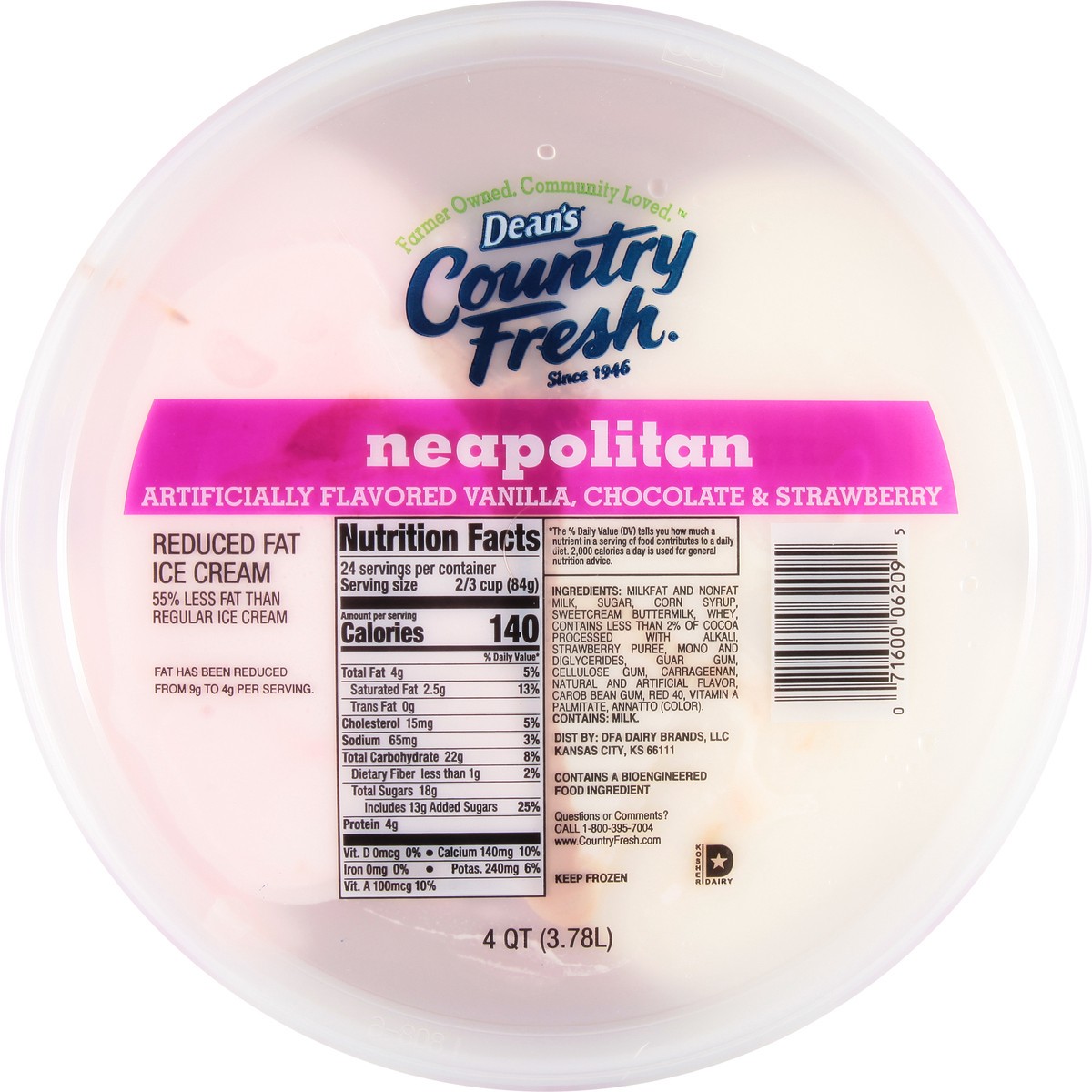 slide 10 of 14, Country Fresh Reduced Fat Neapolitan Ice Cream Family Size 4 qt, 4 qt