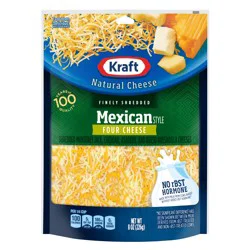 Kraft Mexican Style Four Cheese Blend Shredded Cheese, 8 oz Bag