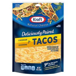 Kraft Deliciously Paired Cheddar & Asadero Shredded Cheese With Taco Seasoning for Tacos, 8 oz Bag
