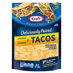 Kraft Deliciously Paired Cheddar & Asadero Shredded Cheese With Taco Seasoning for Tacos, 8 oz Bag