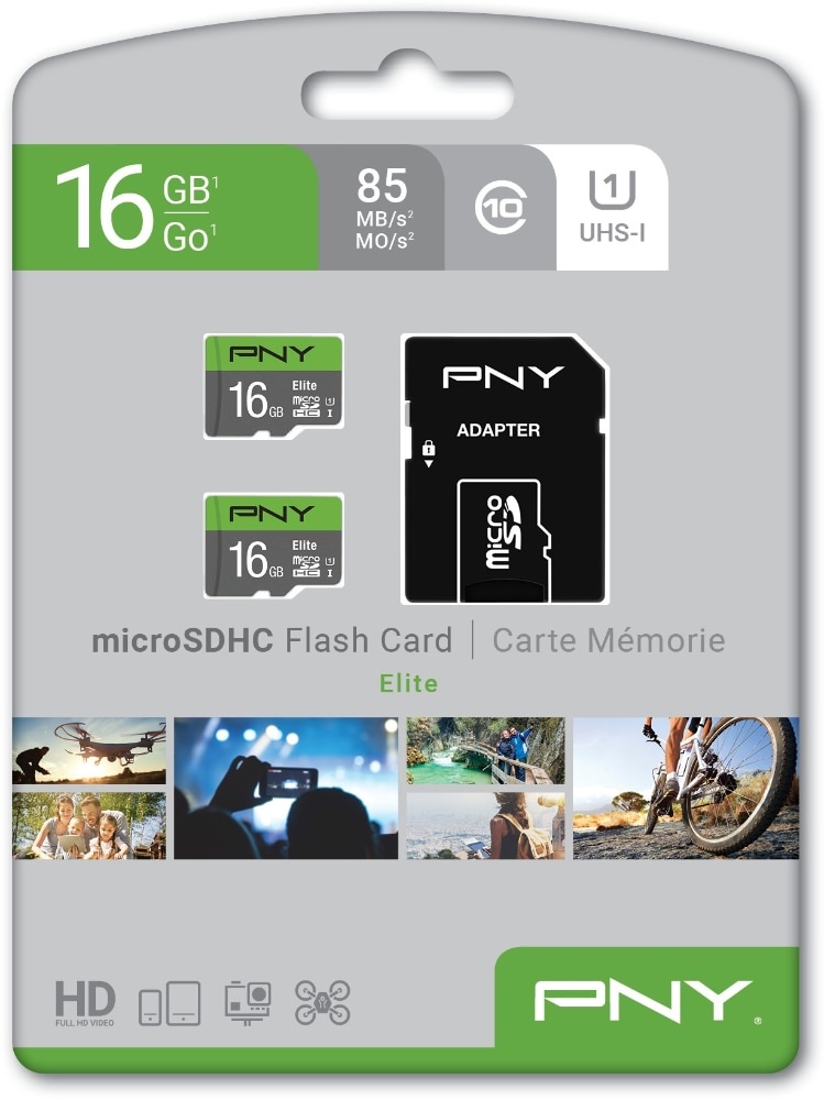 slide 1 of 1, Pny Elite Microsdhc Memory Cards And Adapter - 3 Piece - Gray/Green, 16 GB