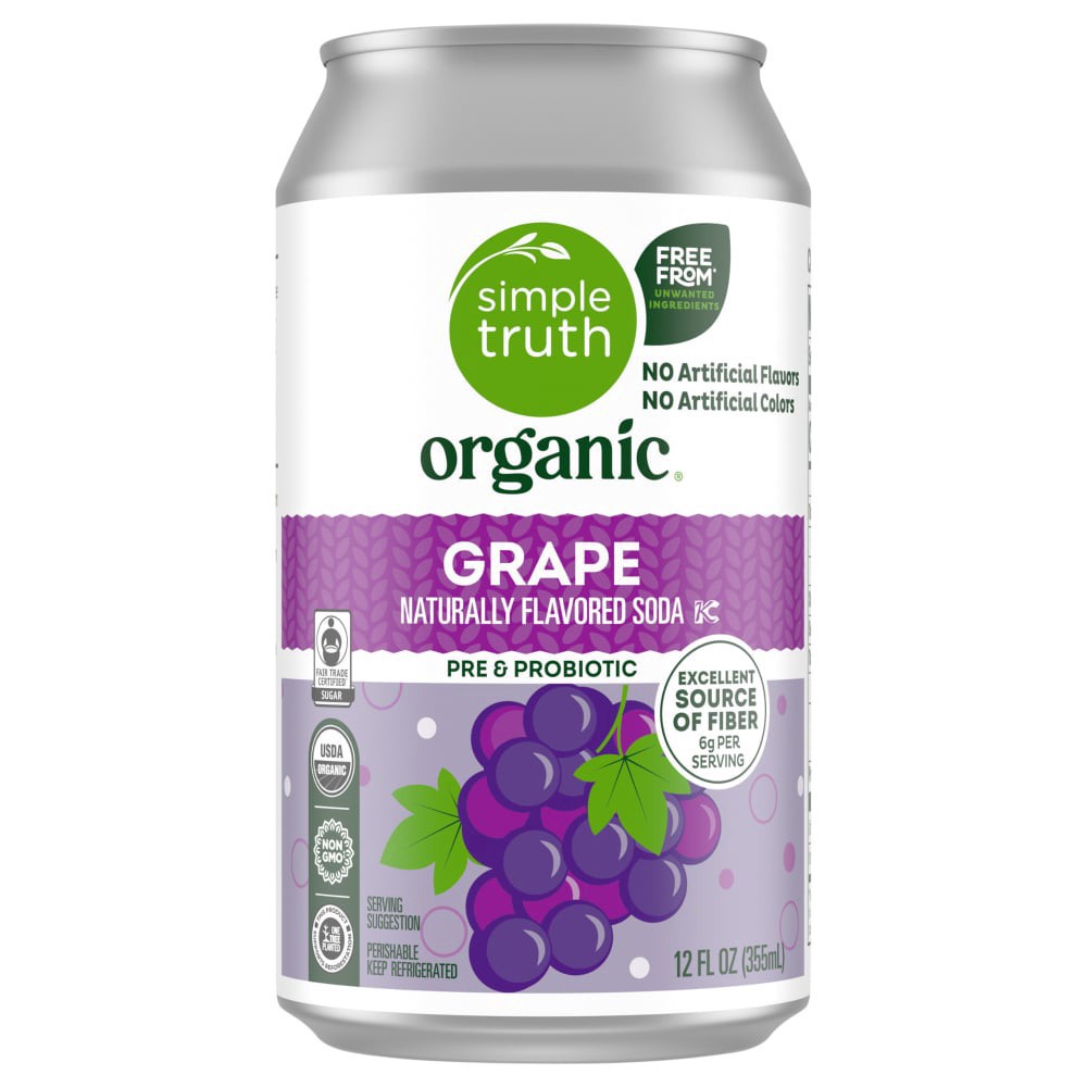 slide 1 of 4, Simple Truth Organic Grape Probiotic Soda Can, 12 fl oz