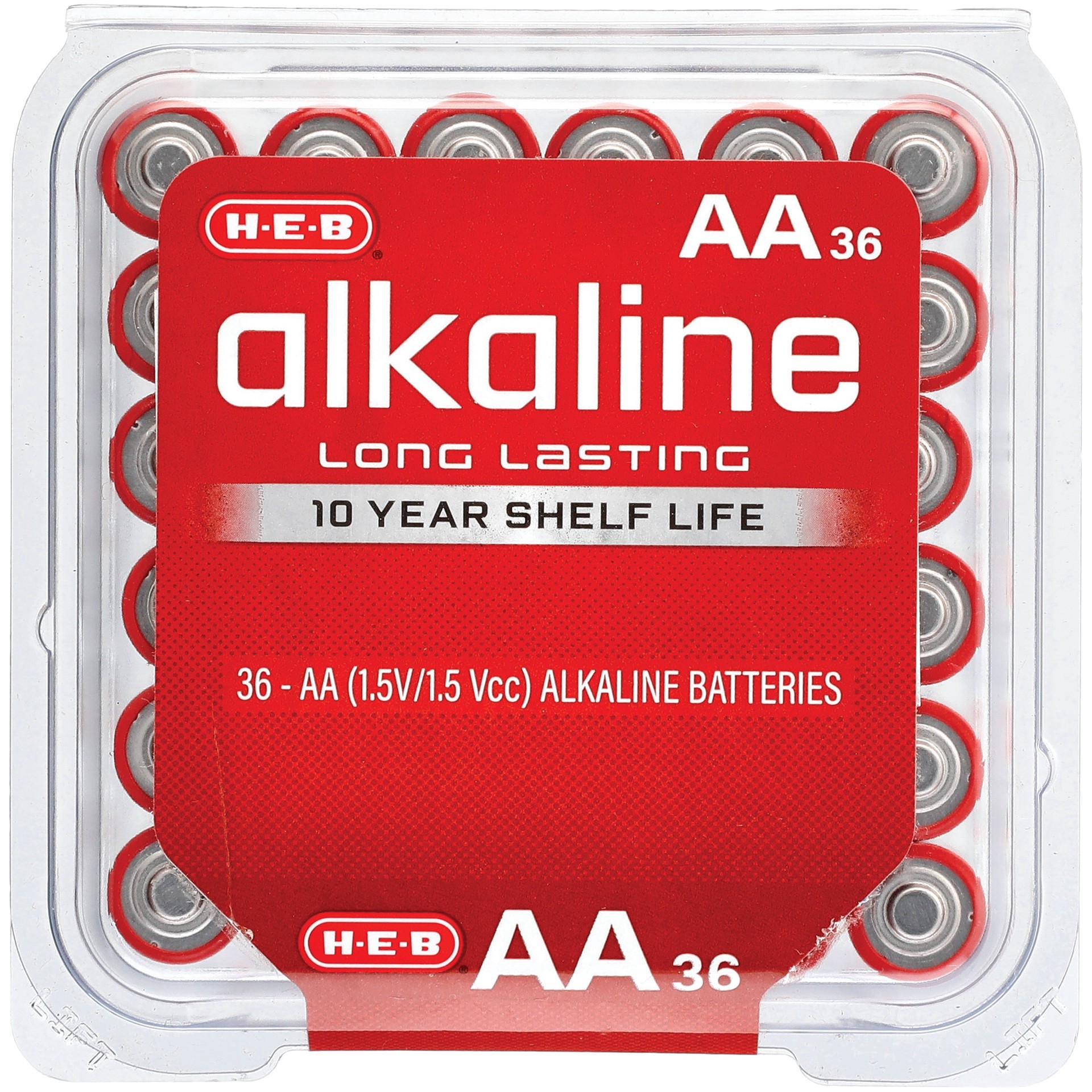 slide 1 of 1, H-E-B Alkaline AA Batteries, 36 ct