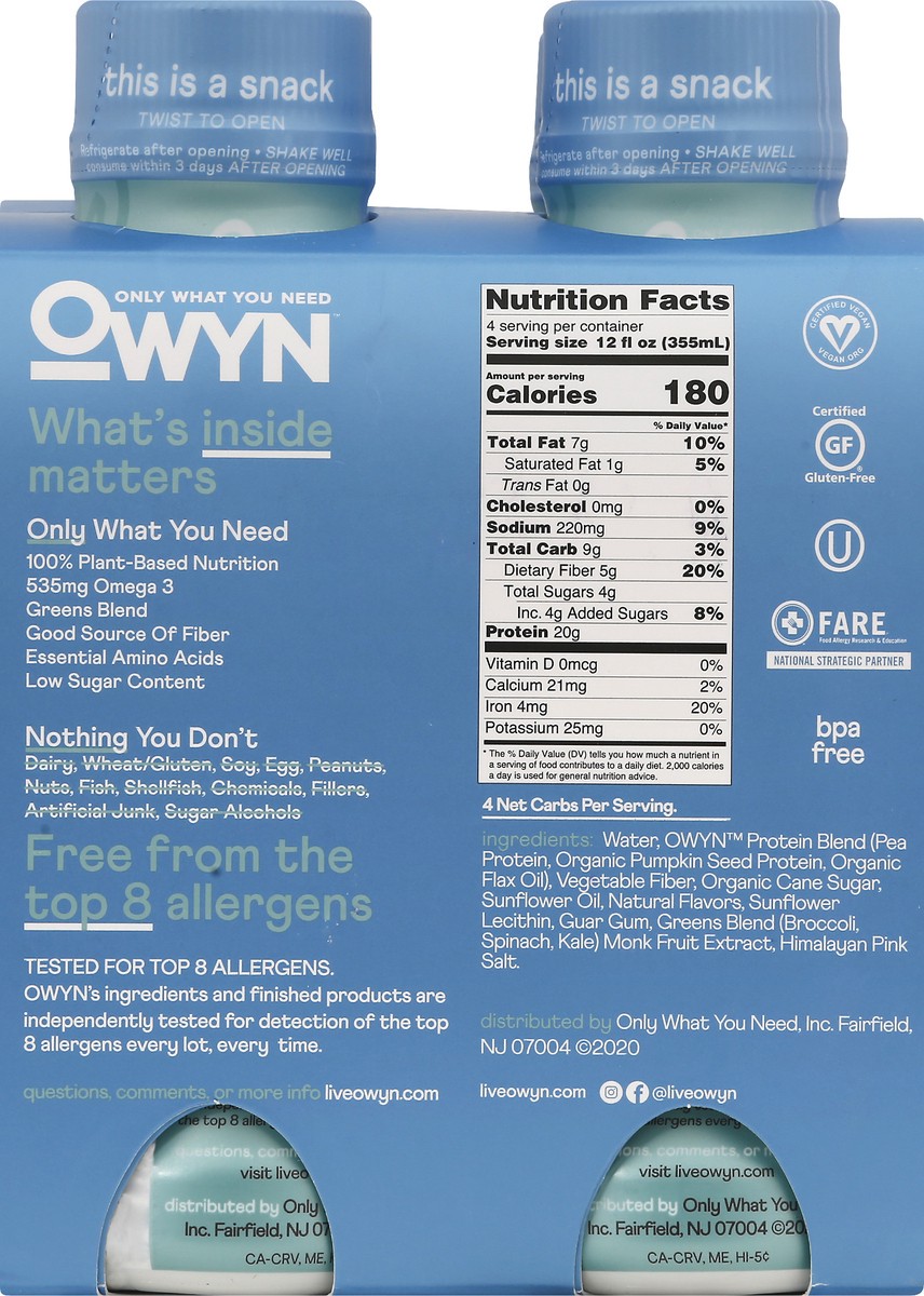 slide 6 of 9, OWYN Vanilla Protein Plant-Based Drink, 4 ct; 12 fl oz