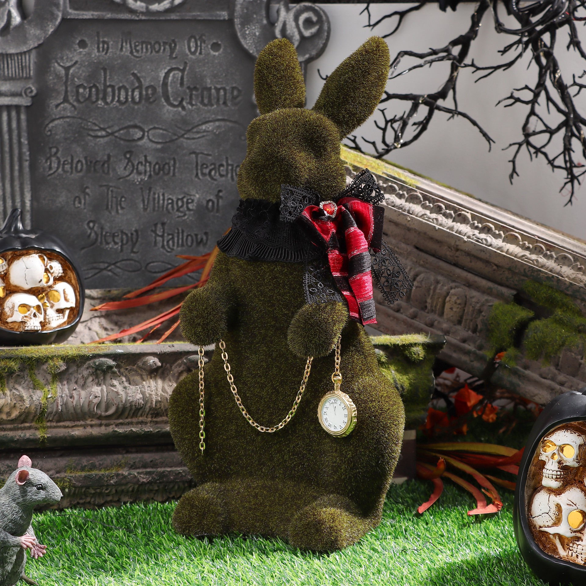 slide 8 of 10, 18" Faux Grass Tabletop Bunny With Scarf & Pocket Watch By Ashland, 18 in
