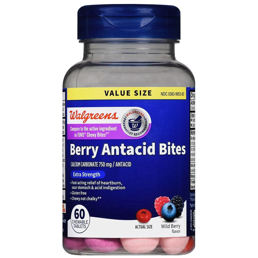 slide 4 of 5, Walgreens Antacid Bites Chewable Tablets Extra Strength Wild Berry, 60 ct