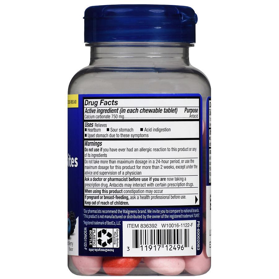 slide 2 of 5, Walgreens Antacid Bites Chewable Tablets Extra Strength Wild Berry, 60 ct