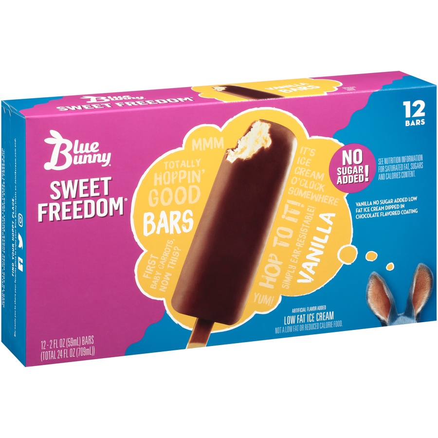 slide 2 of 8, Blue Bunny Sweet Freedom No Sugar Added Low Fat Vanilla Ice Cream Bars, 12 ct