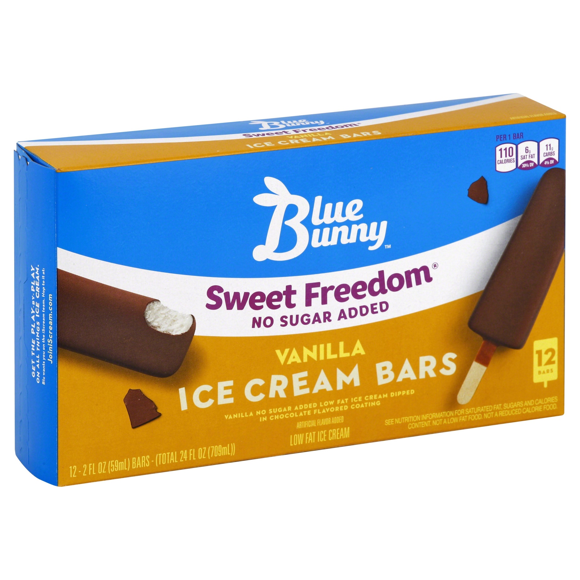 slide 1 of 8, Blue Bunny Sweet Freedom No Sugar Added Low Fat Vanilla Ice Cream Bars, 12 ct