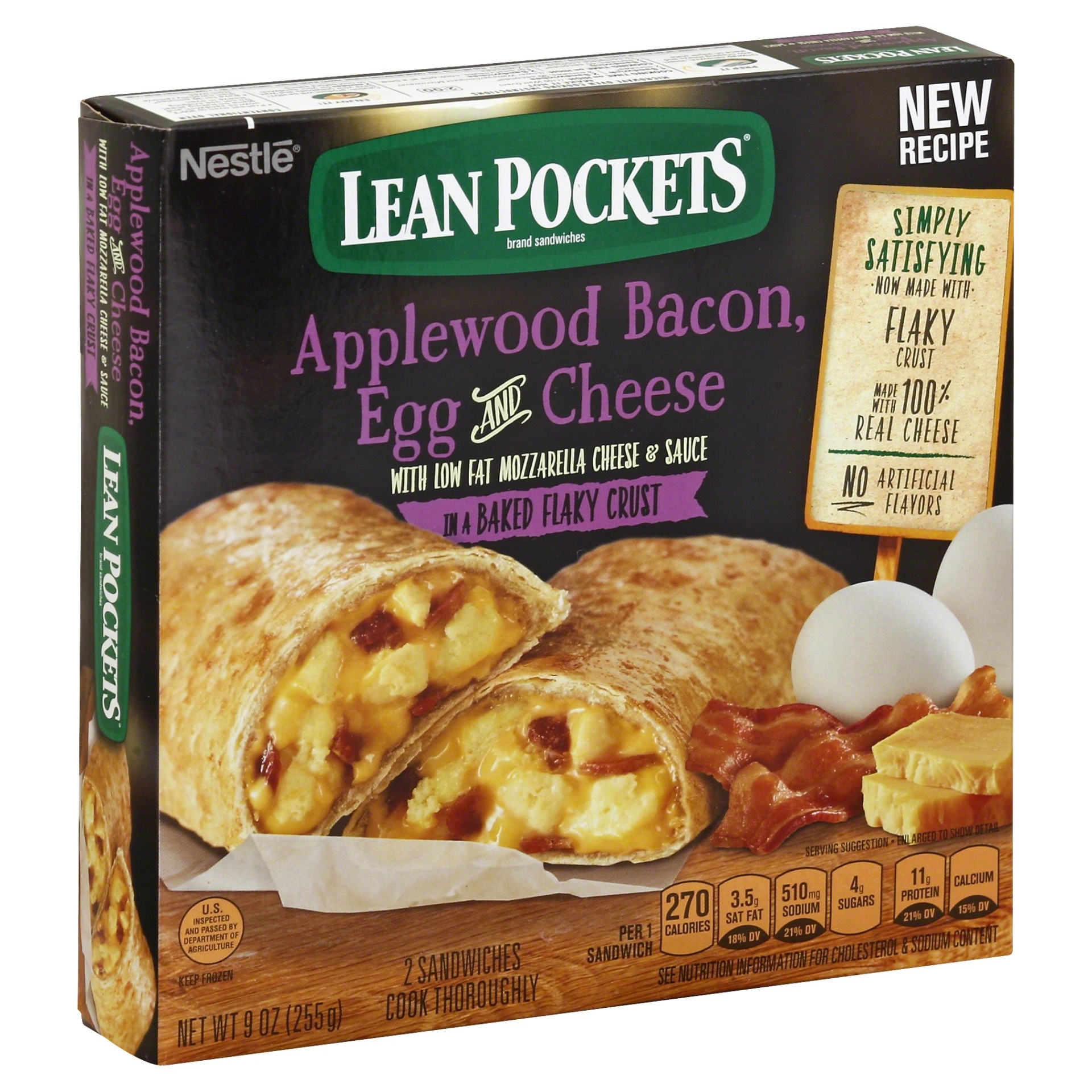 slide 1 of 9, Lean Pockets Applewood Bacon, Egg & Cheese, 2 ct; 9 oz