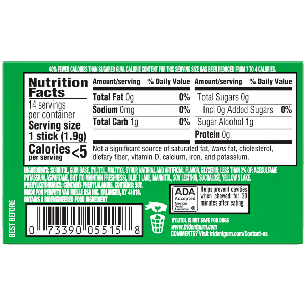 slide 4 of 5, Trident Sugar Free Spearmint Gum Single, 14 ct